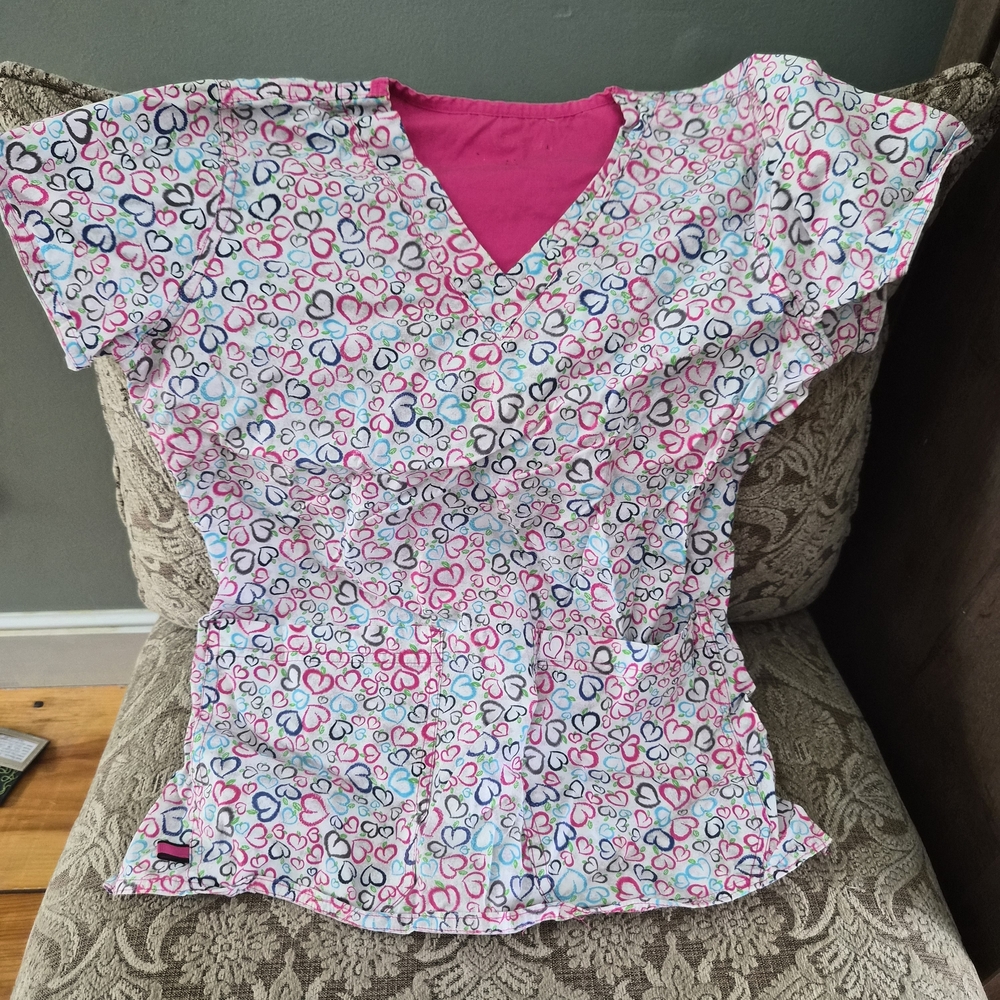 Colorful Heart Patterned Scrub Top